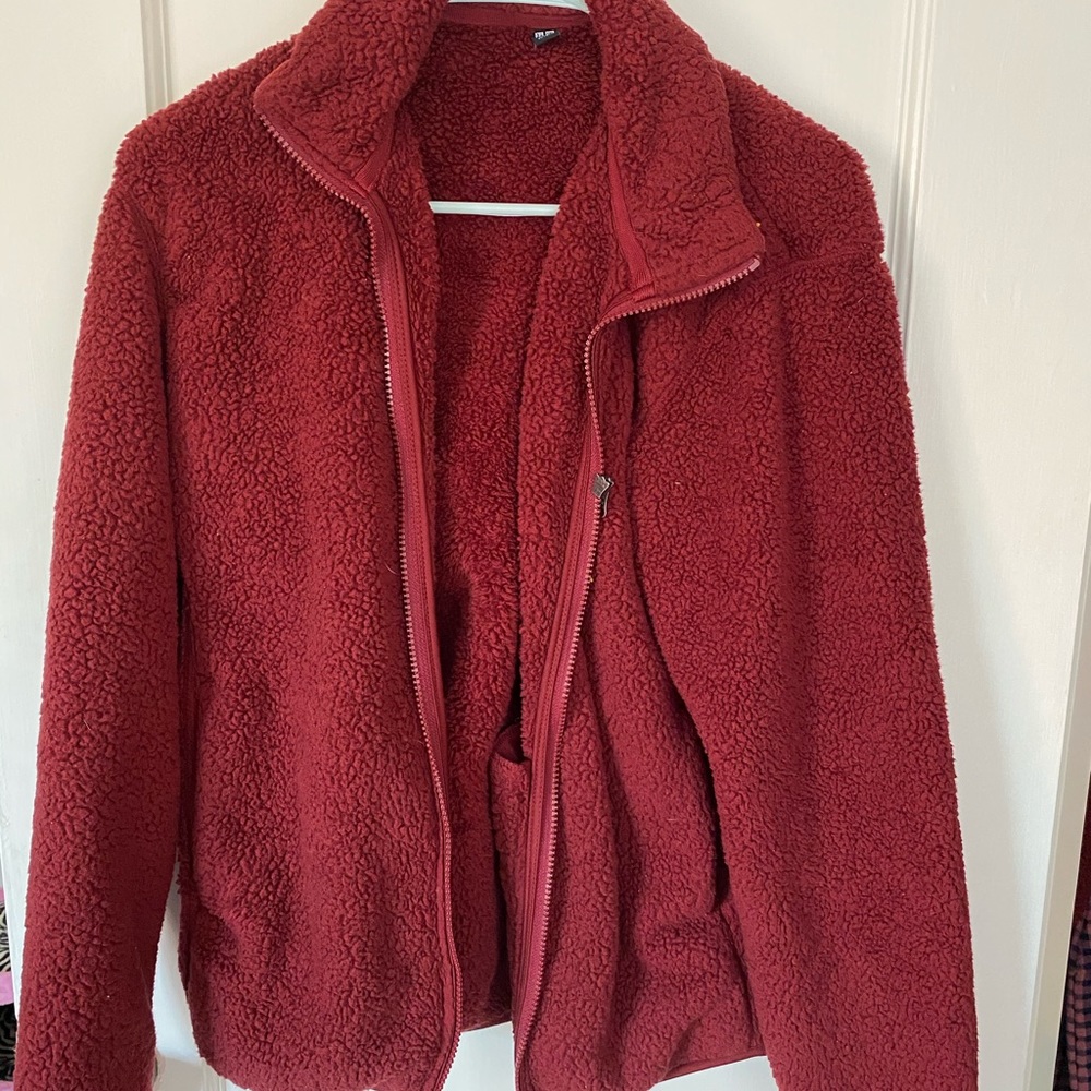 Red fleece jacket.